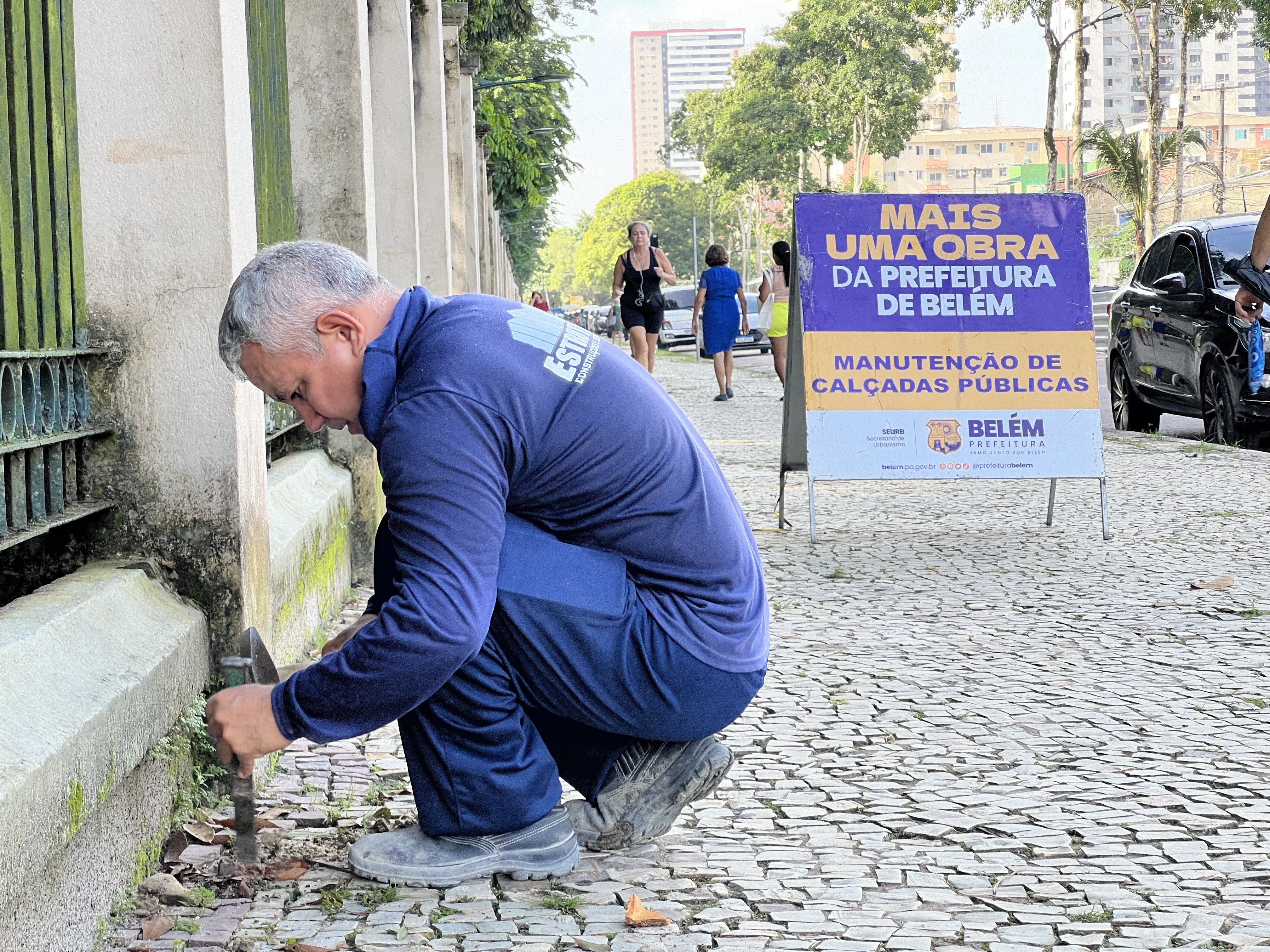 Prefeitura intensifica a revitalização de calçadas de pedra portuguesa em Belém